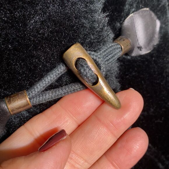 Hooded Black Textured Faux Fur Classic Duffle Coat - Picture 9 of 11